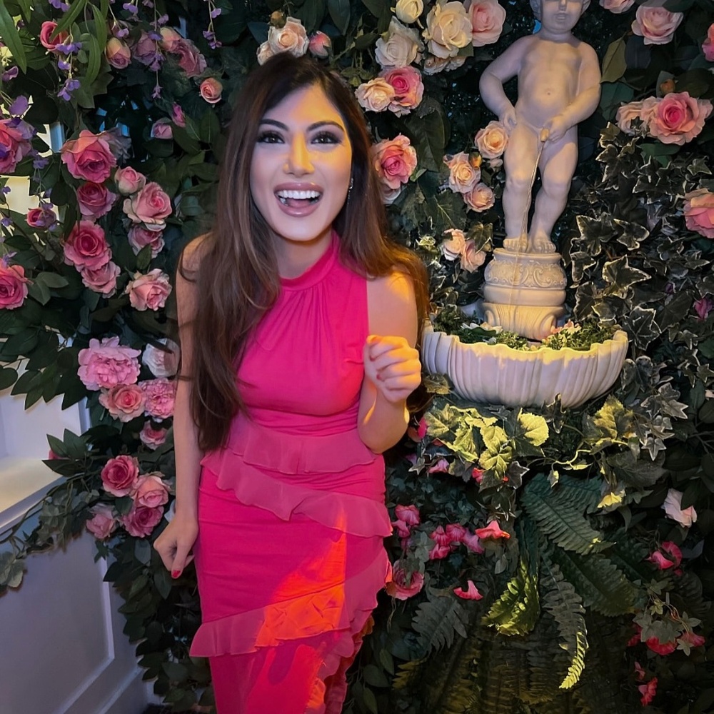 Pink ruffle asymmetrical dress